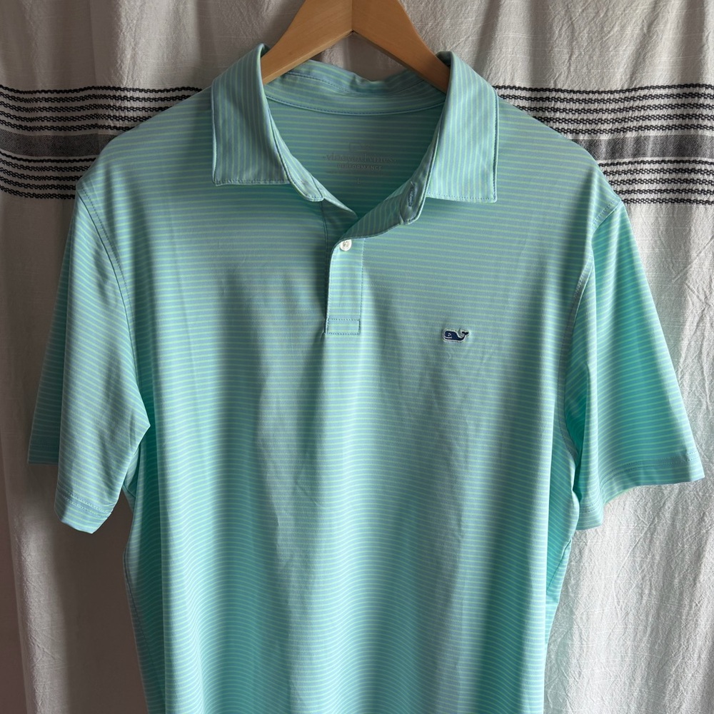 Vineyard Vines Striped Performance Golf Polo- Light Green & Aqua